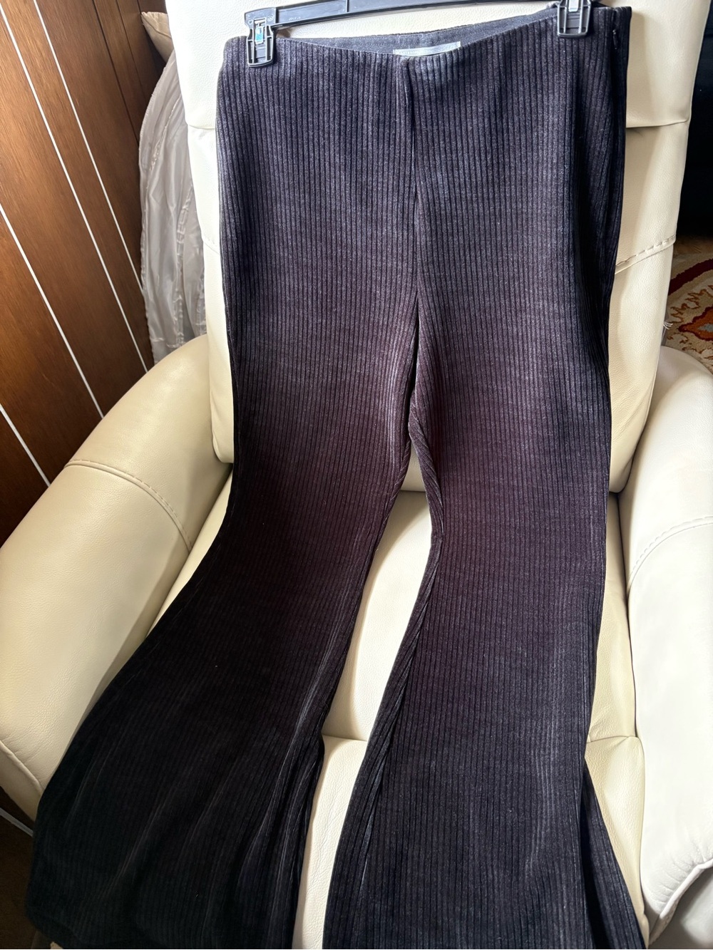 Anthropologie Black Ribbed bell bottom Pants